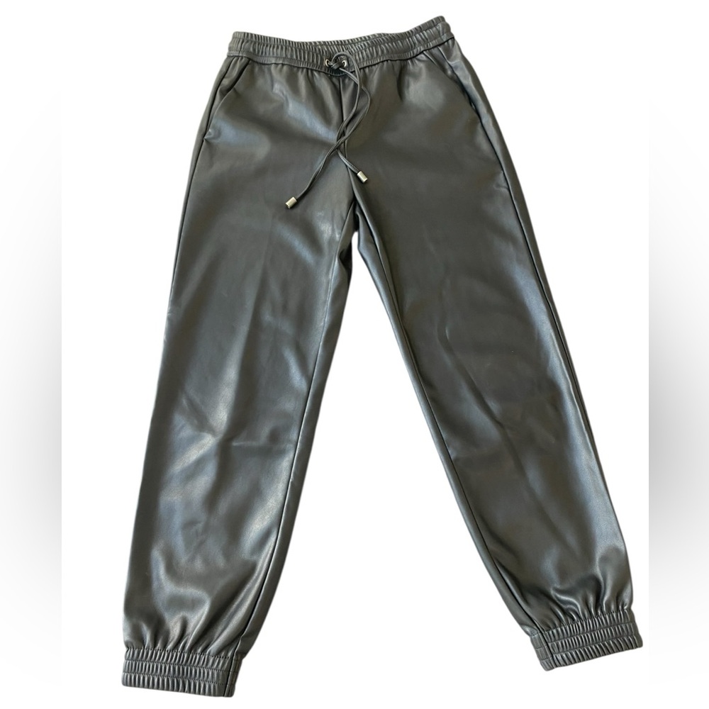 Banana Republic Faux Leather Joggers Pants Black XS Coated Polyurethane